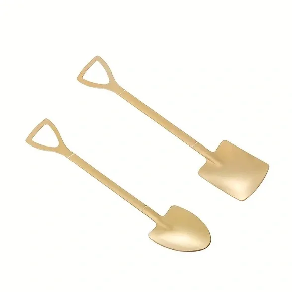 Cute Two Shovel “Pair” Unique Gift Stainless Steel Gold Spoons! - Picture 2 of 7